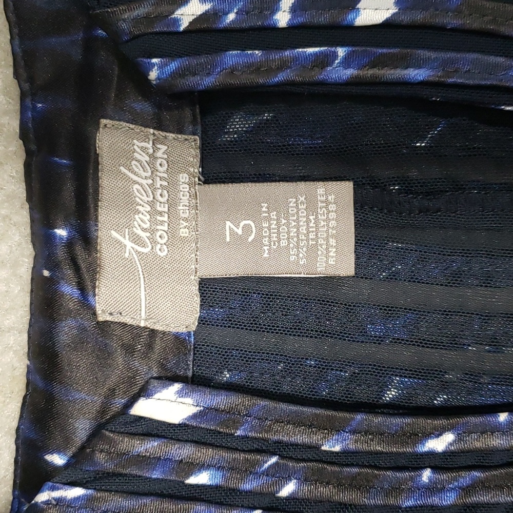 Chico's Travelers Black & Navy Striped Sheer ZipFront Stretchy Top (size… - Picture 10 of 11